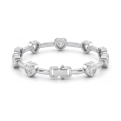 Lab Grown Diamond Bracelet 4 Carat Heart Bar Link Station 14K White Gold 7 Inch