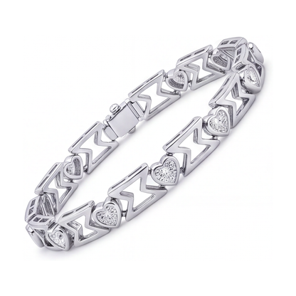 Lab Grown Diamond Bracelet 5 Carat Heart Chevron Link 14K White Gold 7 Inch