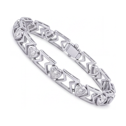 Lab Grown Diamond Bracelet 5 Carat Heart Chevron Link 14K White Gold 7 Inch
