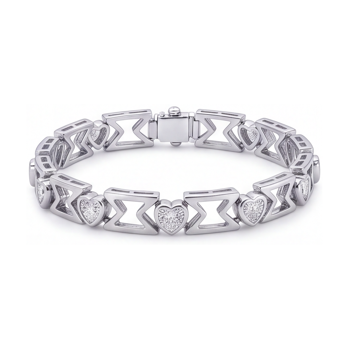 Lab Grown Diamond Bracelet 5 Carat Heart Chevron Link 14K White Gold 7 Inch