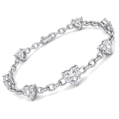 Lab Grown Diamond Heart Bracelet 3 Carat Station 14K White Gold 7 Inch