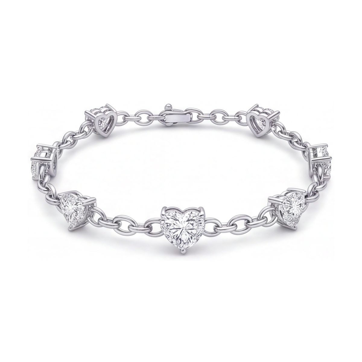 Lab Grown Diamond Heart Bracelet 3 Carat Station 14K White Gold 7 Inch