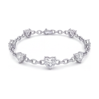 Lab Grown Diamond Heart Bracelet 3 Carat Station 14K White Gold 7 Inch