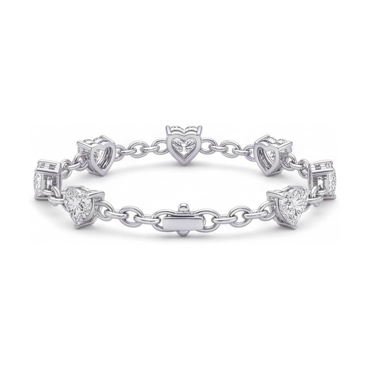 Lab Grown Diamond Heart Bracelet 3 Carat Station 14K White Gold 7 Inch