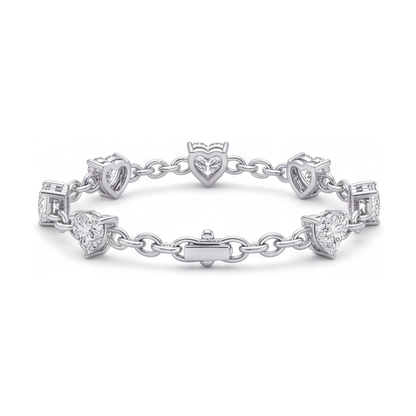 Lab Grown Diamond Heart Bracelet 3 Carat Station 14K White Gold 7 Inch
