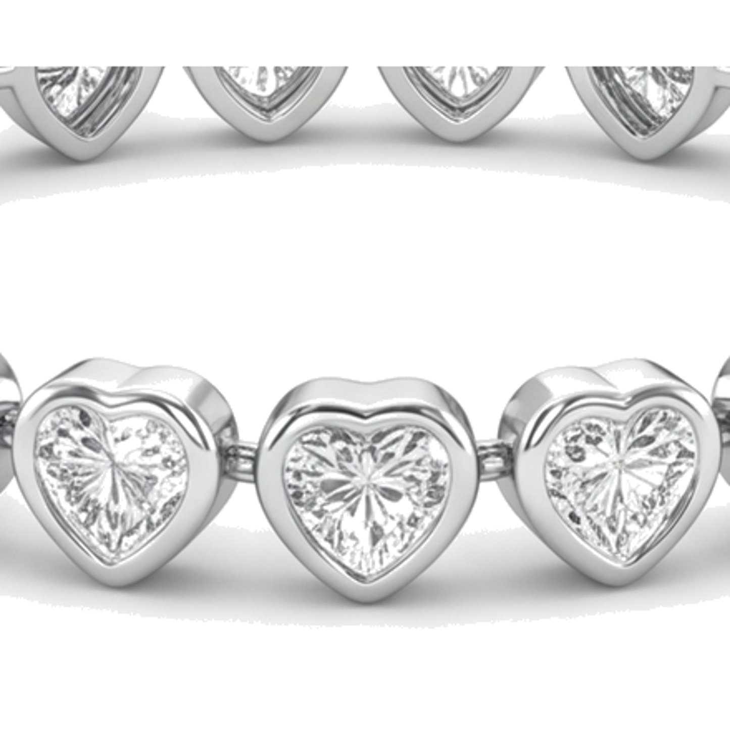 Lab Grown Diamond Tennis Bracelet 7 Carat Heart Bezel 14K White Gold 7 Inch