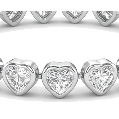 Lab Grown Diamond Tennis Bracelet 7 Carat Heart Bezel 14K White Gold 7 Inch