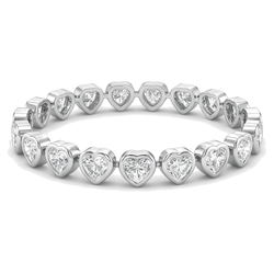 Lab Grown Diamond Tennis Bracelet 7 Carat Heart Bezel 14K White Gold 7 Inch