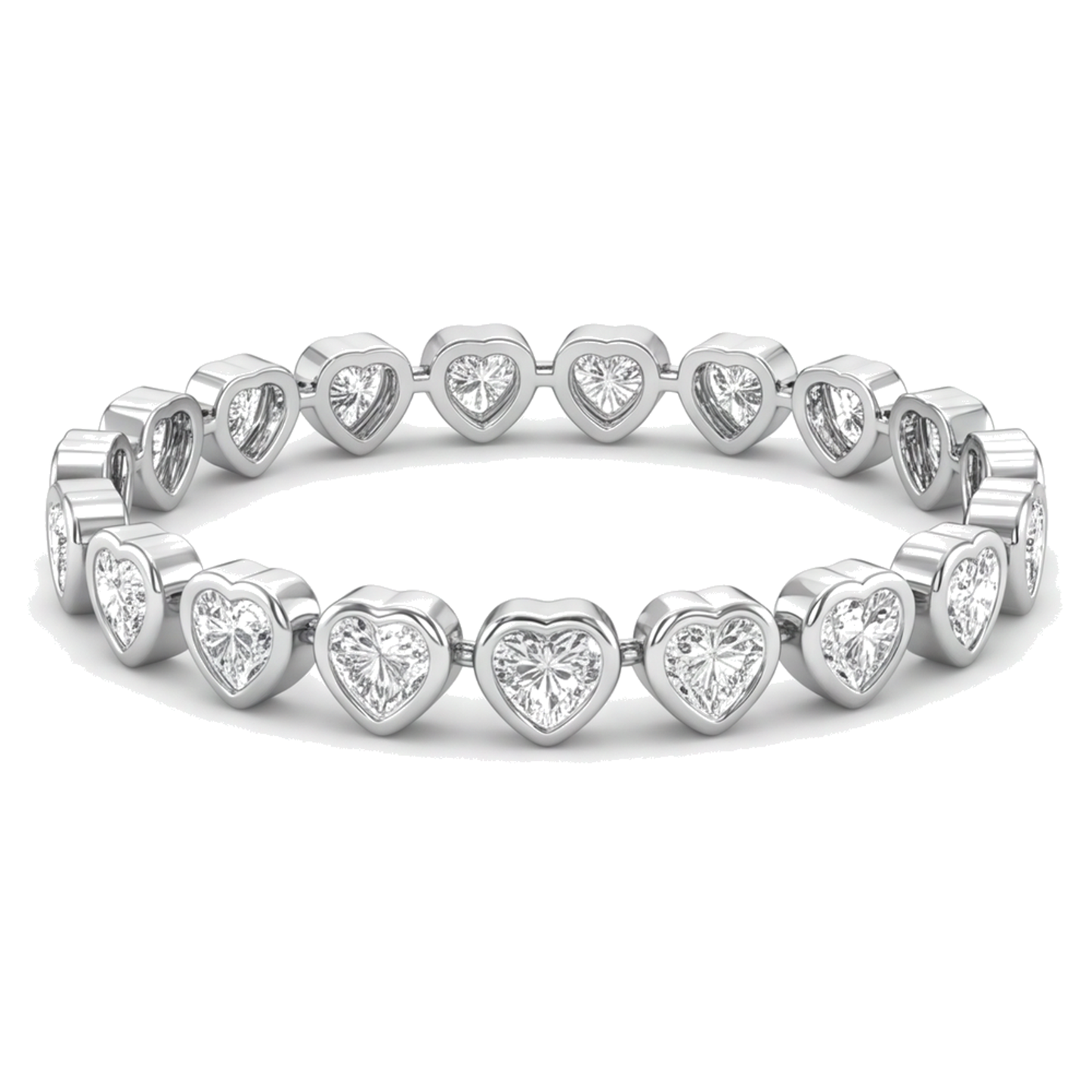 Lab Grown Diamond Tennis Bracelet 7 Carat Heart Bezel 14K White Gold 7 Inch