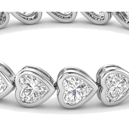 Lab Grown Diamond Tennis Bracelet 8 Carat Heart Bezel 14K White Gold 7 Inch