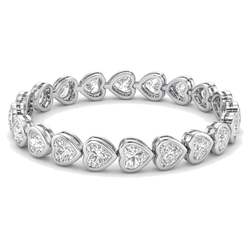 Lab Grown Diamond Tennis Bracelet 8 Carat Heart Bezel 14K White Gold 7 Inch