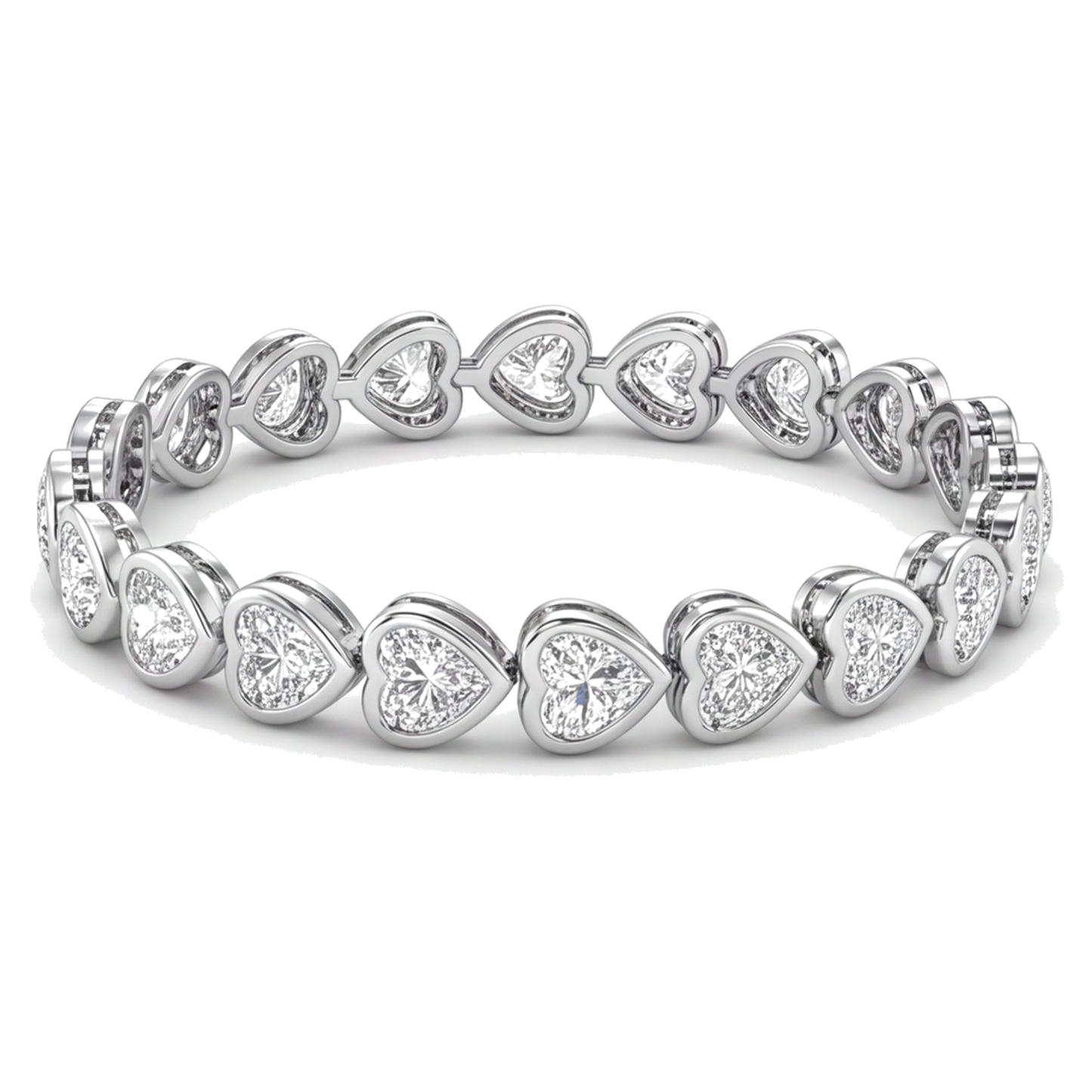 Lab Grown Diamond Tennis Bracelet 8 Carat Heart Bezel 14K White Gold 7 Inch