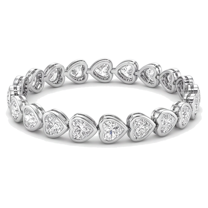 Lab Grown Diamond Tennis Bracelet 8 Carat Heart Bezel 14K White Gold 7 Inch