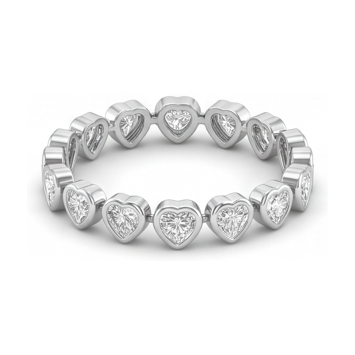 Lab Grown Diamond Tennis Bracelet 7 Carat Heart Bezel 14K White Gold 7 Inch