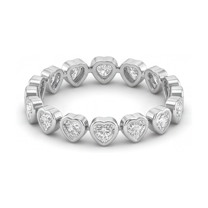 Lab Grown Diamond Tennis Bracelet 7 Carat Heart Bezel 14K White Gold 7 Inch