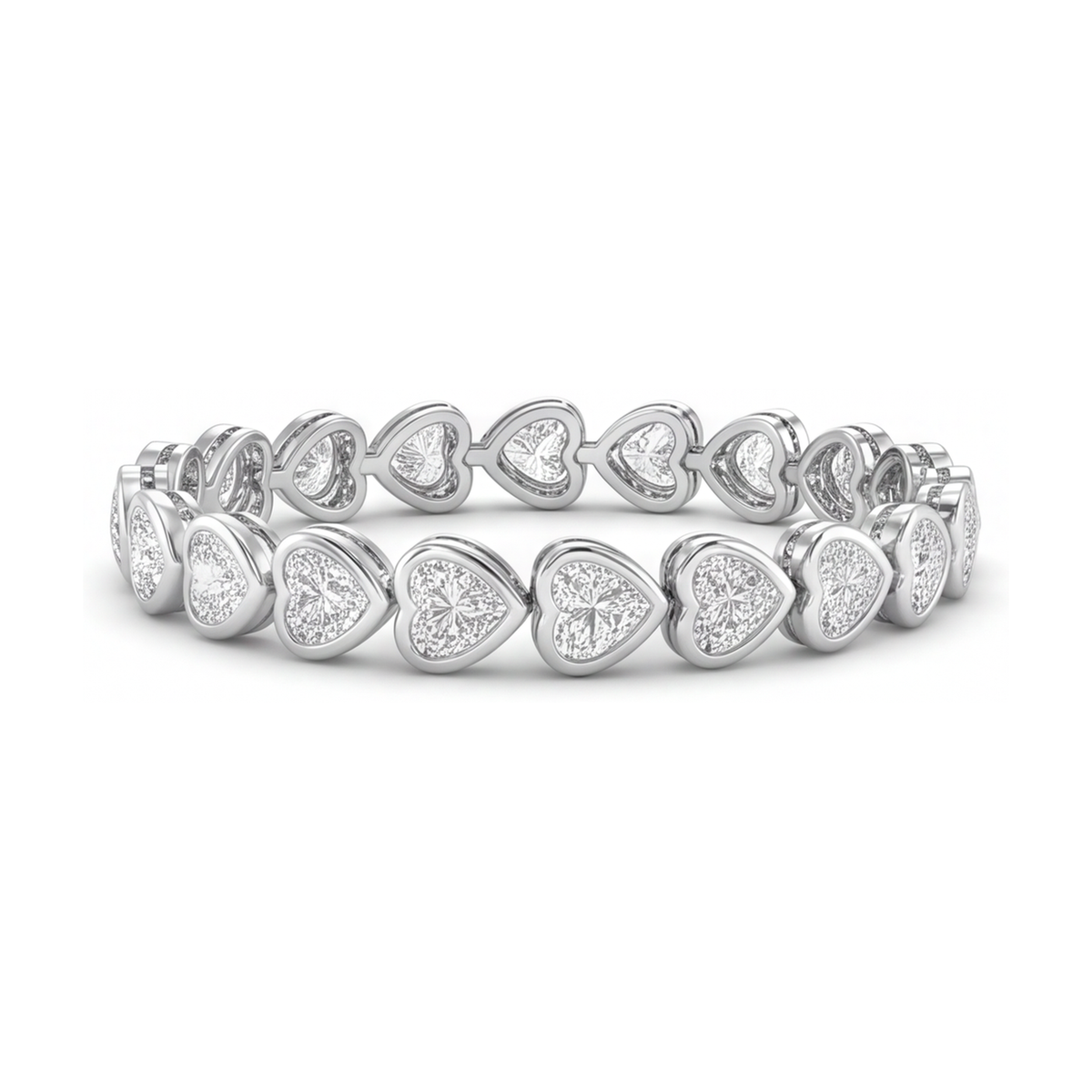Lab Grown Diamond Tennis Bracelet 8 Carat Heart Bezel 14K White Gold 7 Inch