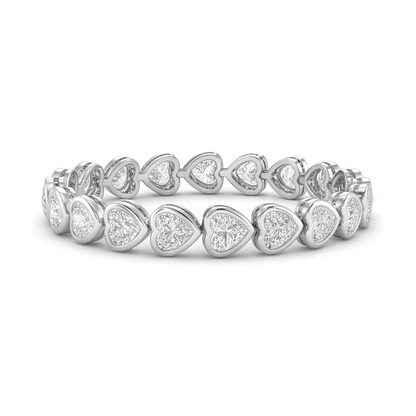 Lab Grown Diamond Tennis Bracelet 8 Carat Heart Bezel 14K White Gold 7 Inch