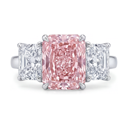 Lab Grown Pink Diamond Ring 5.2 Carat Radiant