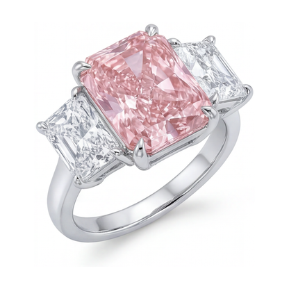 Lab Grown Pink Diamond Ring 5.2 Carat Radiant