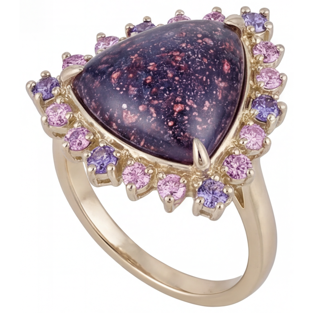 Lolite Sunstone Precious Stone Ring 7-ct 14 Karat Yellow Gold – front view