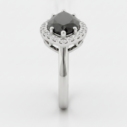 Marquise Black Diamond and White Diamond Halo Ring Natural 14K White Gold