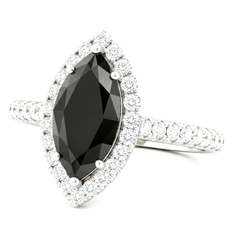 Black Diamond Jewellery 4.5 Carat Genuine Marquise Halo Ring 14K White Gold