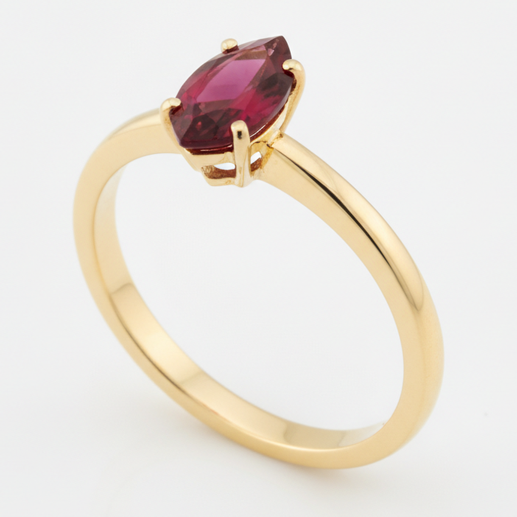 Marquise Burmese Ruby Solitaire Ring Natural Red 18K Gold