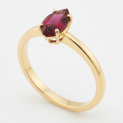 Marquise Burmese Ruby Solitaire Ring Natural Red 18K Gold