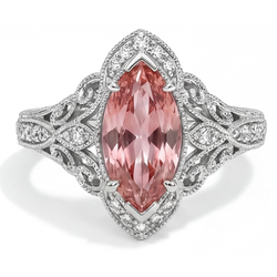 Marquise Lab Grown Padparadscha and Diamond Halo Ring 14K White Gold