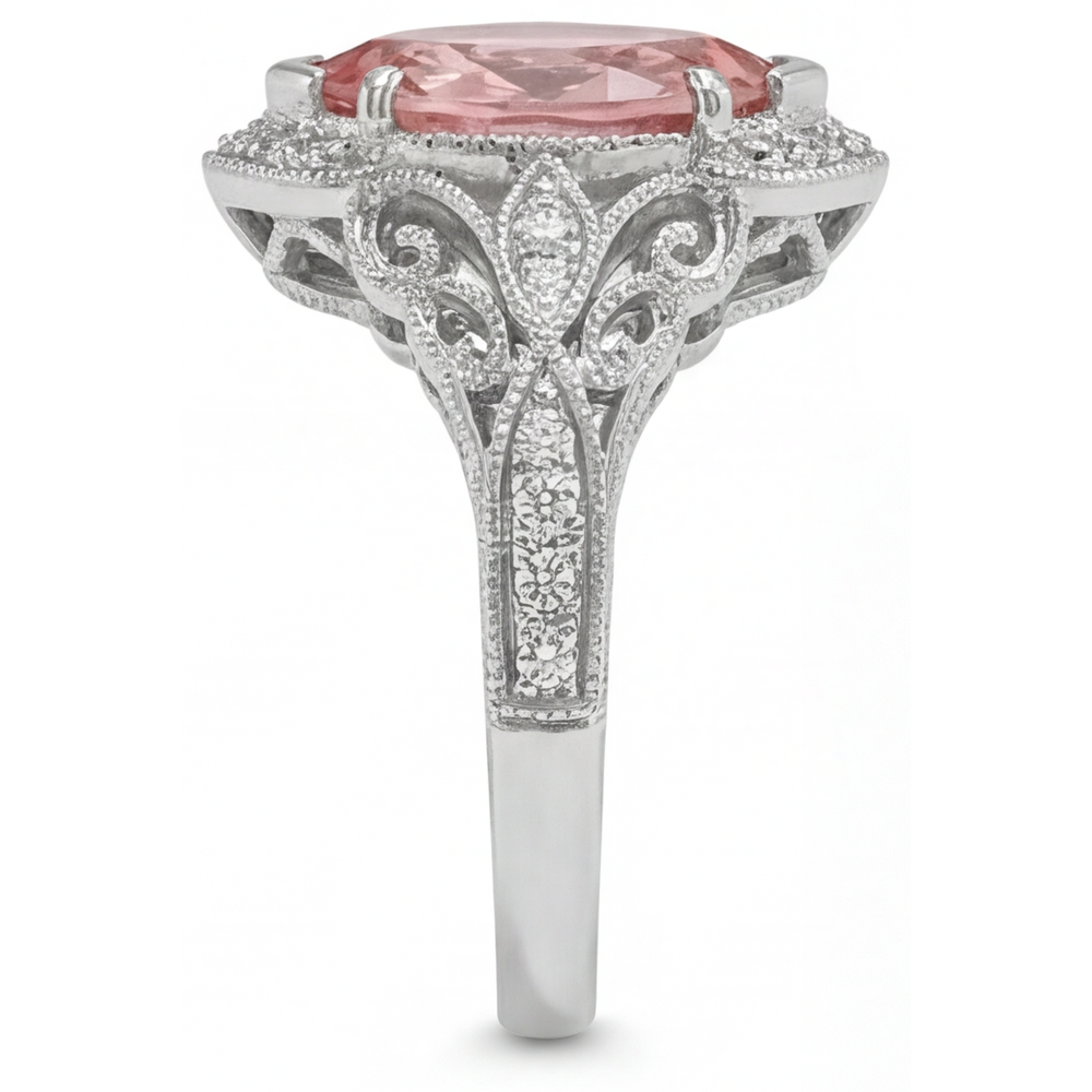 Marquise Lab Grown Padparadscha and Lab Grown Diamond Halo Ring 14K White Gold