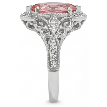 Marquise Lab Grown Padparadscha and Lab Grown Diamond Halo Ring 14K White Gold