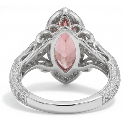 Marquise Lab Grown Padparadscha and Lab Grown Diamond Halo Ring 14K White Gold