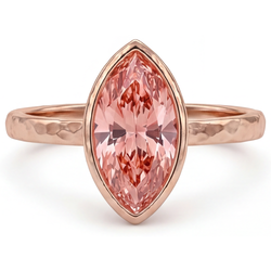 Marquise Lab Grown Padparadscha Bezel Solitaire Ring 14K Rose Gold