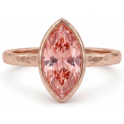 Marquise Lab Grown Padparadscha Bezel Solitaire Ring 14K Rose Gold