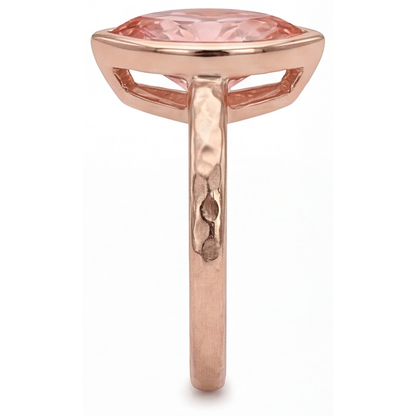 Marquise Lab Grown Padparadscha Bezel Solitaire Ring 14K Rose Gold