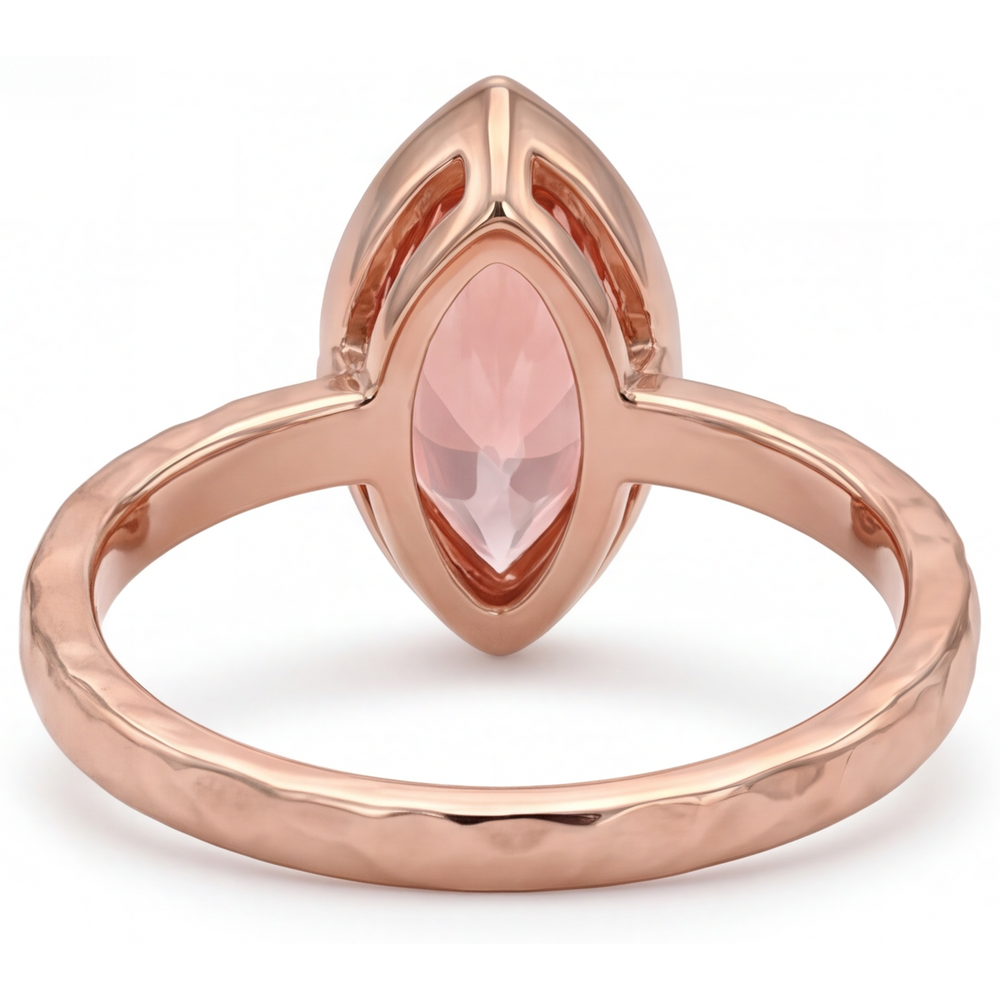 Marquise Lab Grown Padparadscha Bezel Solitaire Ring 14K Rose Gold