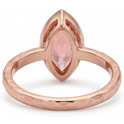 Marquise Lab Grown Padparadscha Bezel Solitaire Ring 14K Rose Gold