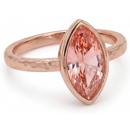 Marquise Lab Grown Padparadscha Bezel Solitaire Ring 14K Rose Gold