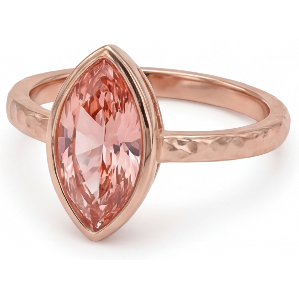 Marquise Lab Grown Padparadscha Bezel Solitaire Ring 14K Rose Gold