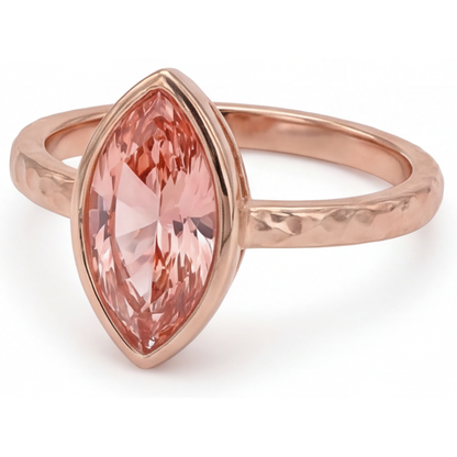 Marquise Lab Grown Padparadscha Bezel Solitaire Ring 14K Rose Gold