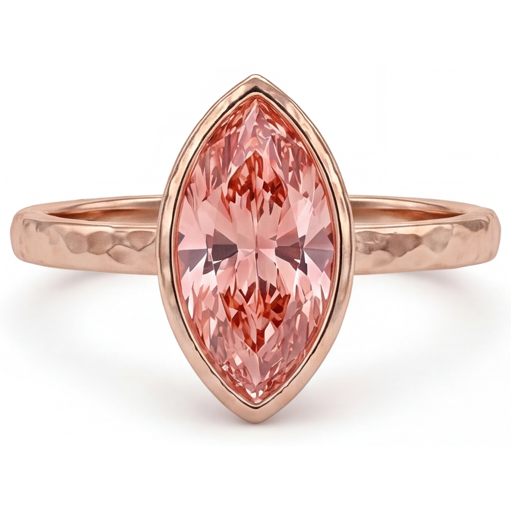 Marquise Lab Grown Padparadscha Bezel Solitaire Ring 14K Rose Gold