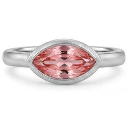 Marquise Lab Grown Padparadscha Bezel Solitaire Ring 14K White Gold