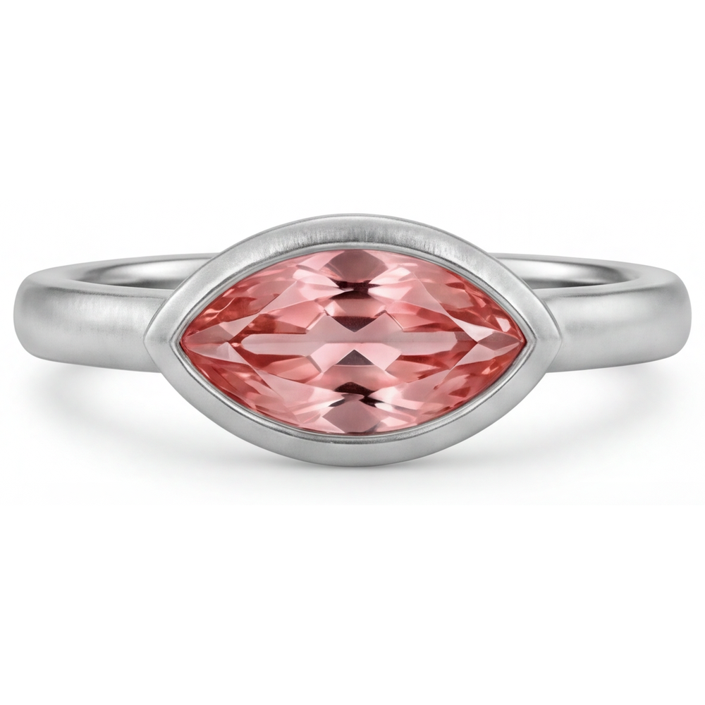 Marquise Lab Grown Padparadscha Bezel Solitaire Ring 14K White Gold