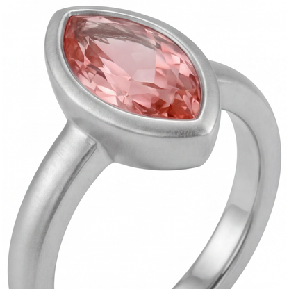 Marquise Lab Grown Padparadscha Bezel Solitaire Ring 14K White Gold