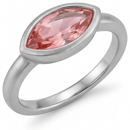 Marquise Lab Grown Padparadscha Bezel Solitaire Ring 14K White Gold