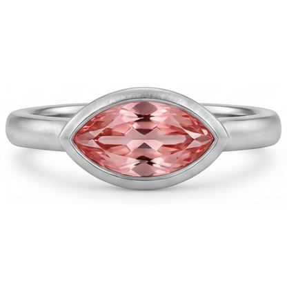 Marquise Lab Grown Padparadscha Bezel Solitaire Ring 14K White Gold