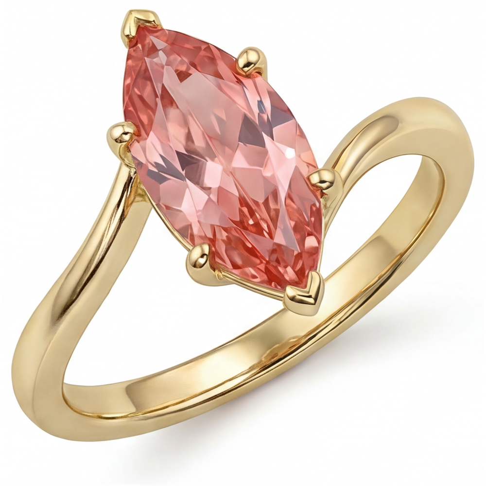 Marquise Lab Grown Padparadscha Bypass Ring 14K Yellow Gold