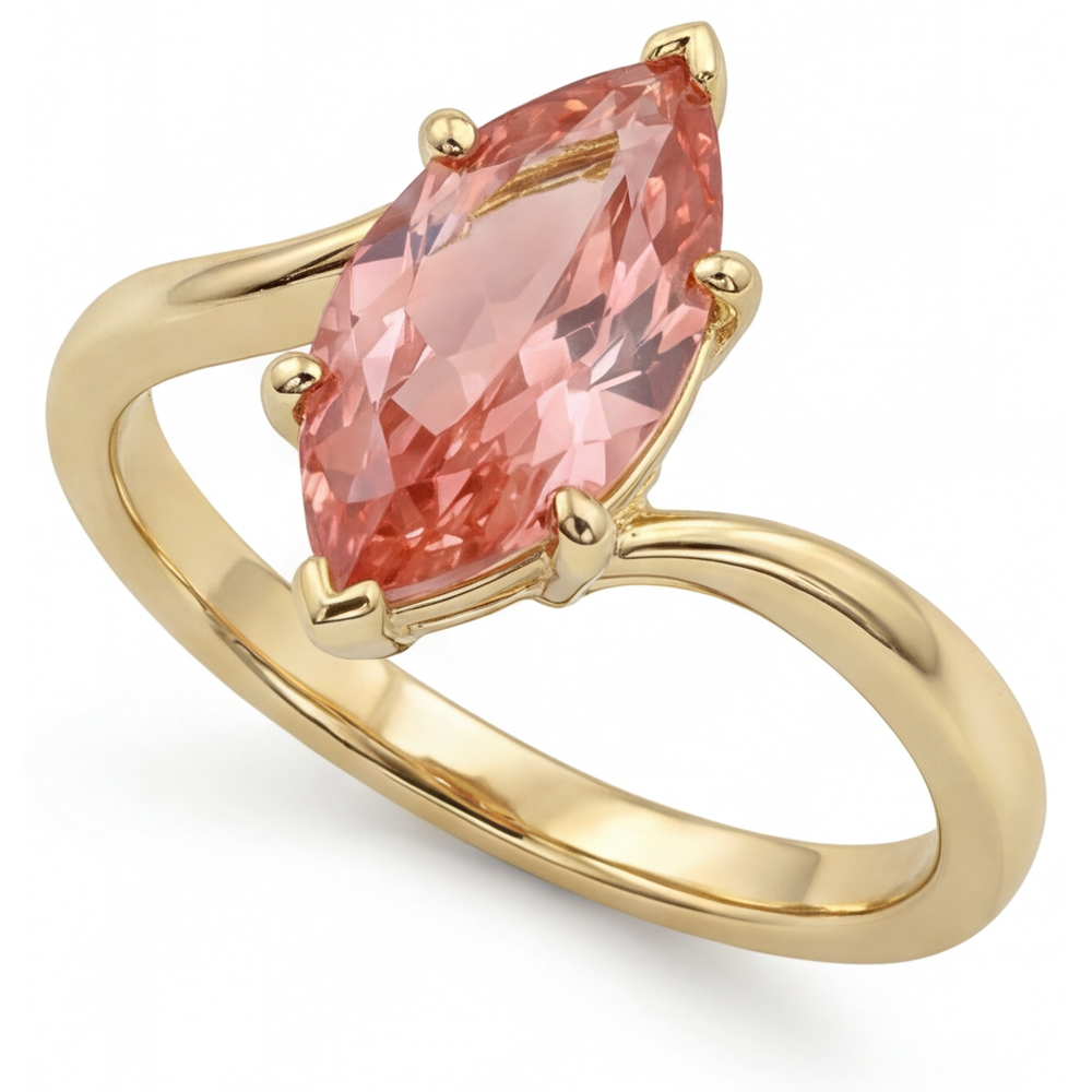 Marquise Lab Grown Padparadscha Bypass Ring 14K Yellow Gold