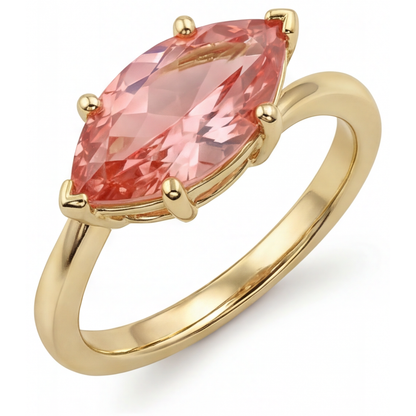 Marquise Lab Grown Padparadscha Bypass Ring 14K Yellow Gold