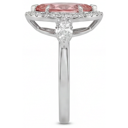 Marquise Padparadscha and White Diamond Halo Ring Natural 14K White Gold